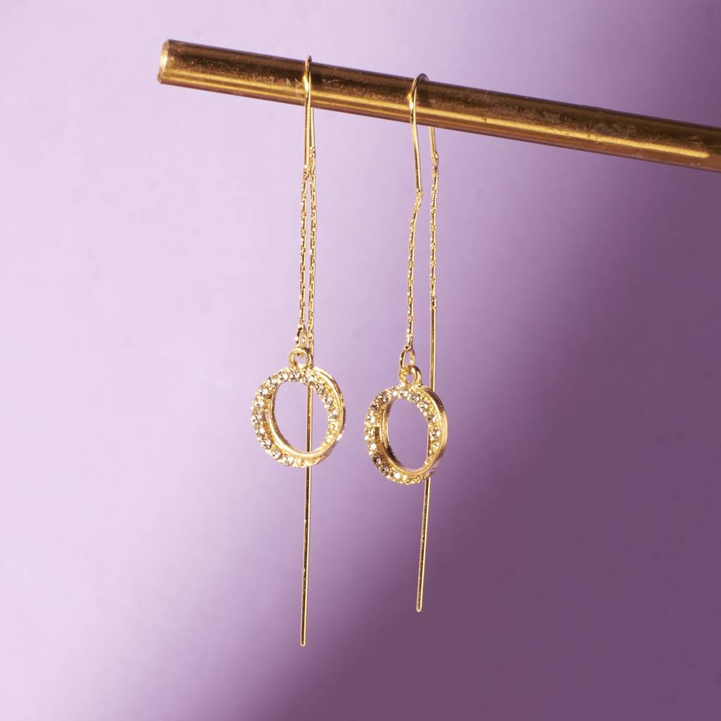 Zirconia Hollow Glam Threader Earrings : ES14284-G