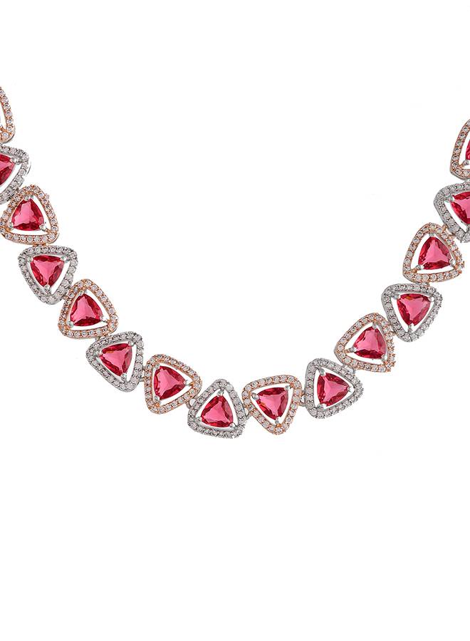 Sparkling Elegance Red And White Triangle Cut Cz Jewellery Set : 8905124499025
