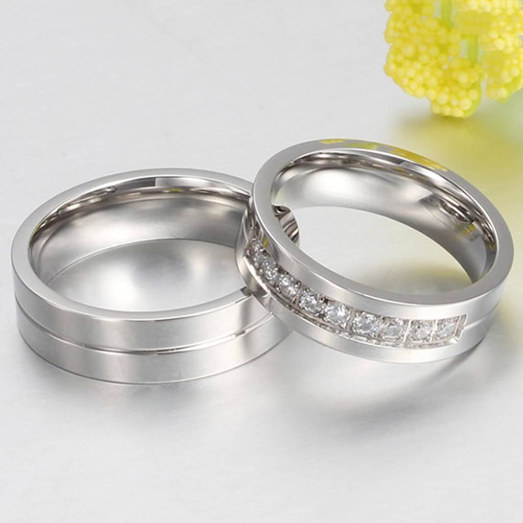 Silver Plated Crystal Promise Wedding Band Set Anniversary Engagement Couple Rings Gift For Lovers : PFCCR46