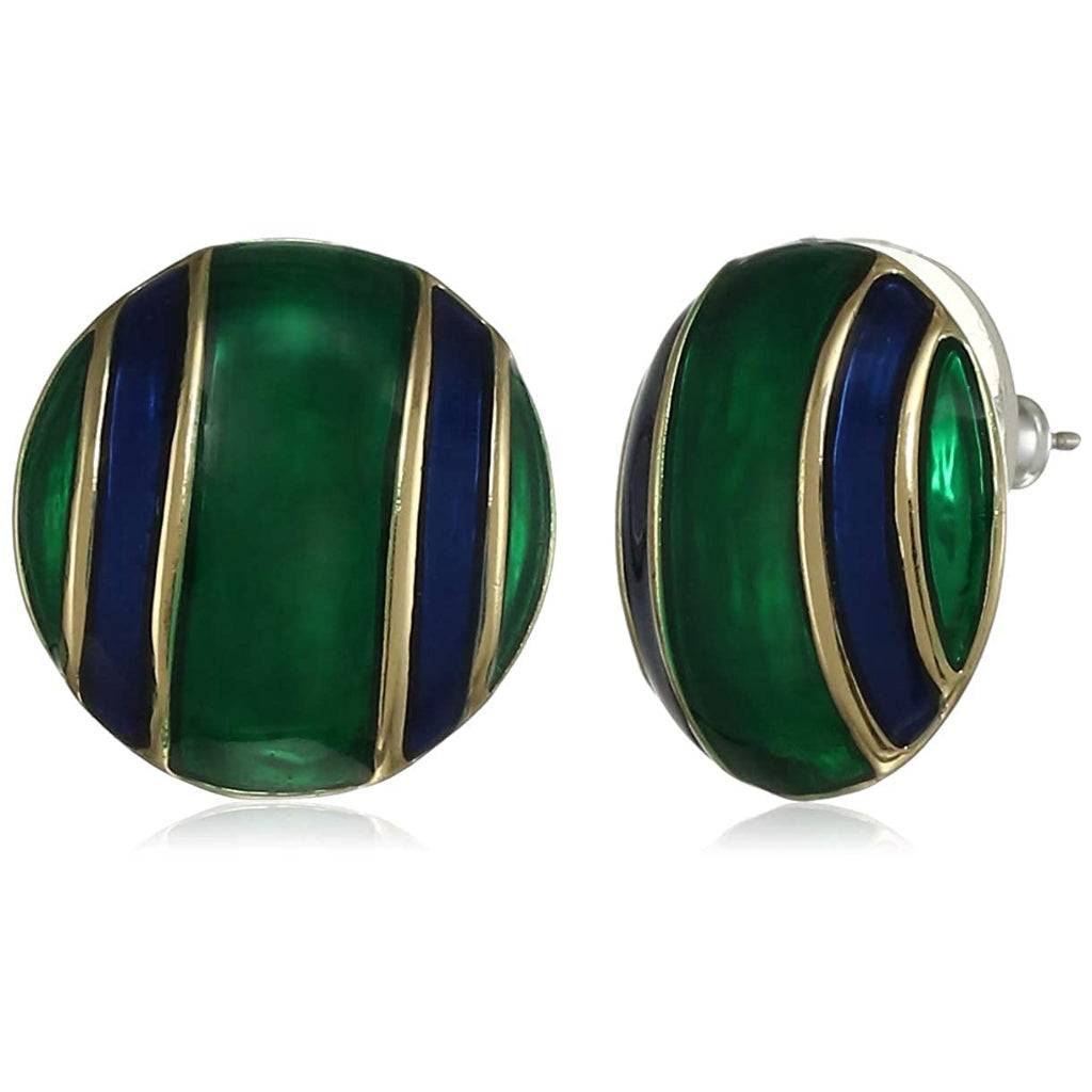 Estele Gold Plated Green, Blue Pinstrip Enamel Stud Earrings For Girls : 671715ER