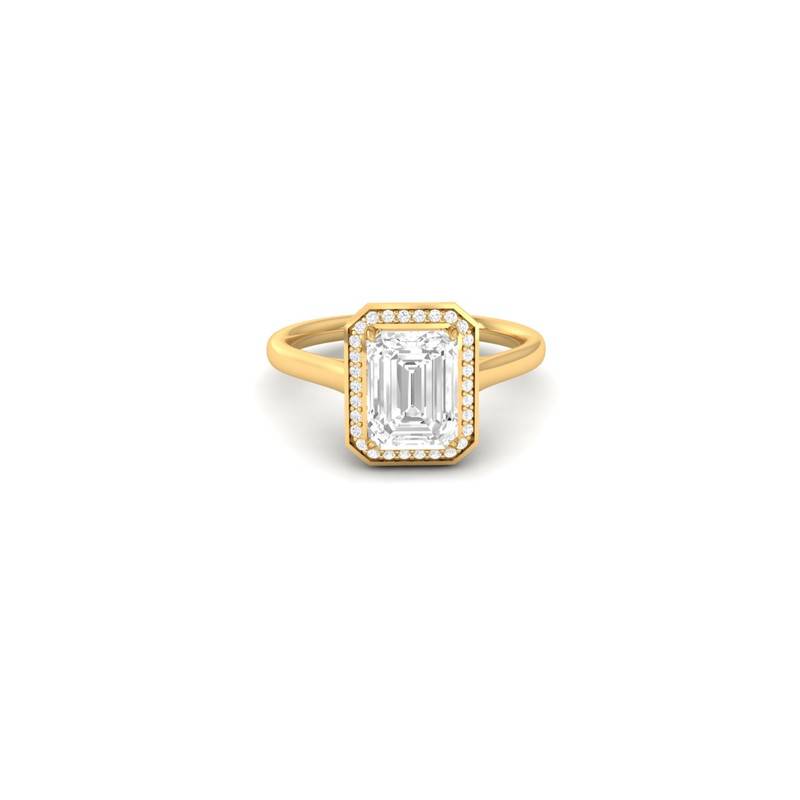 Elegant Halo Engagement Ring With Emerald Cut Moissanite 14K Gold Plated : TGDR-620-R-6
