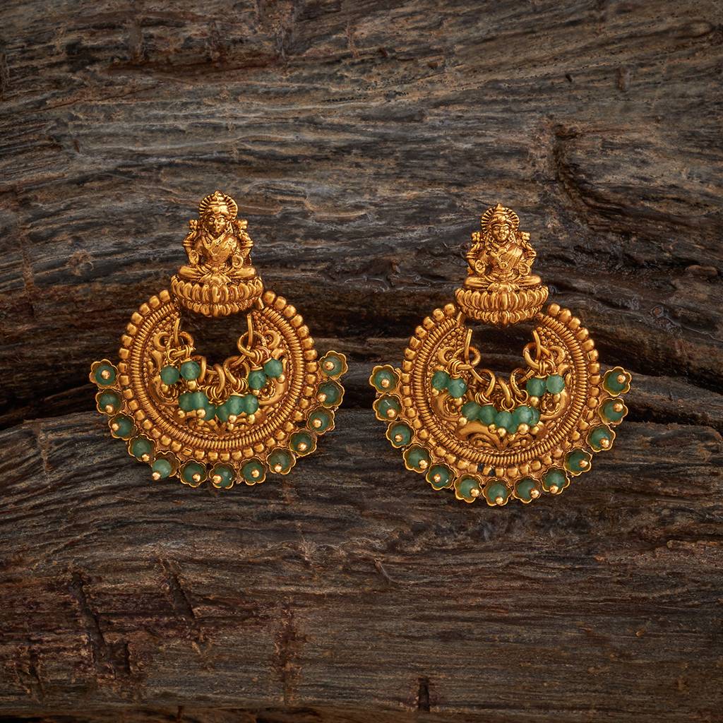 Kushal'S Fashion Jewellery Green Gold-Plated Ethnic Antique Earring Drop Earrings-185268 : 442082