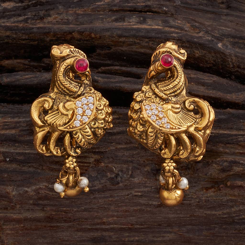 Kushal'S Fashion Jewellery Ruby Oxidised Gold-Plated Ethnic 92.5 Pure Silver Temple Studs-161876 : 398879