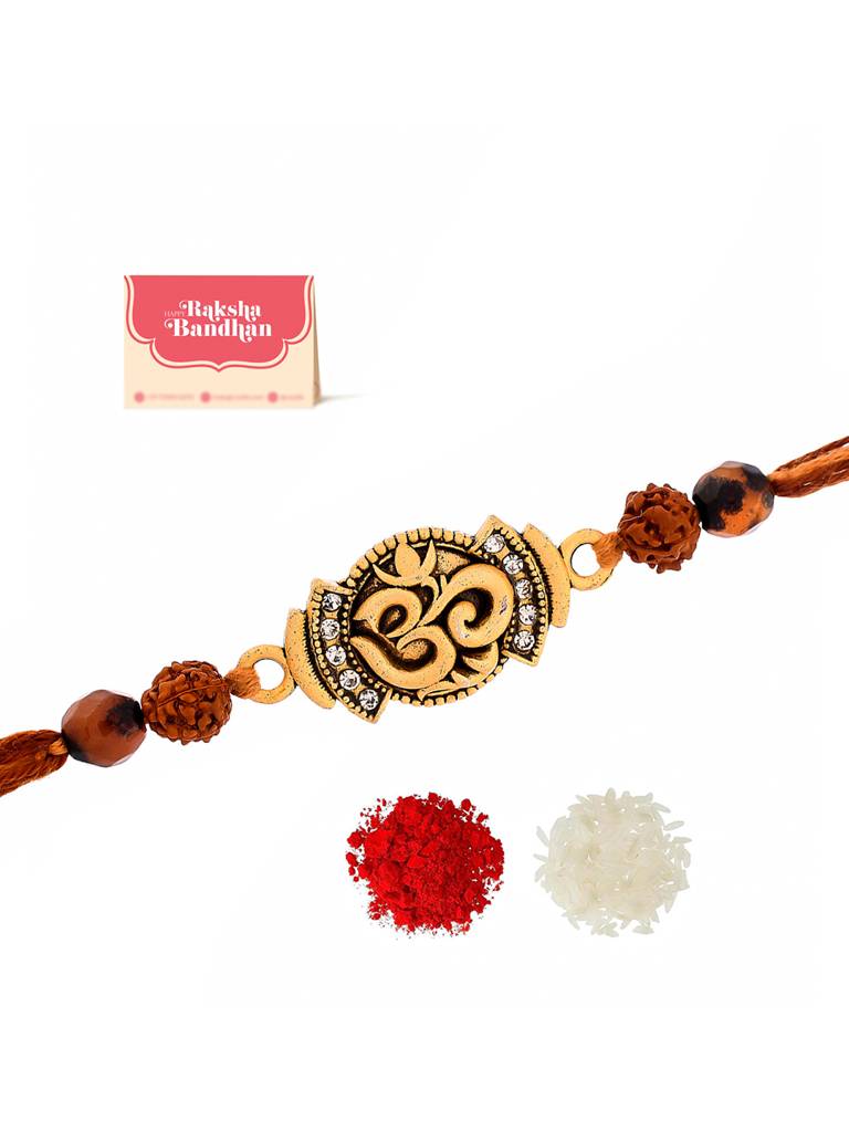 Om Beaded Colourful -Threads Rakhi For Brother : 8905124525045