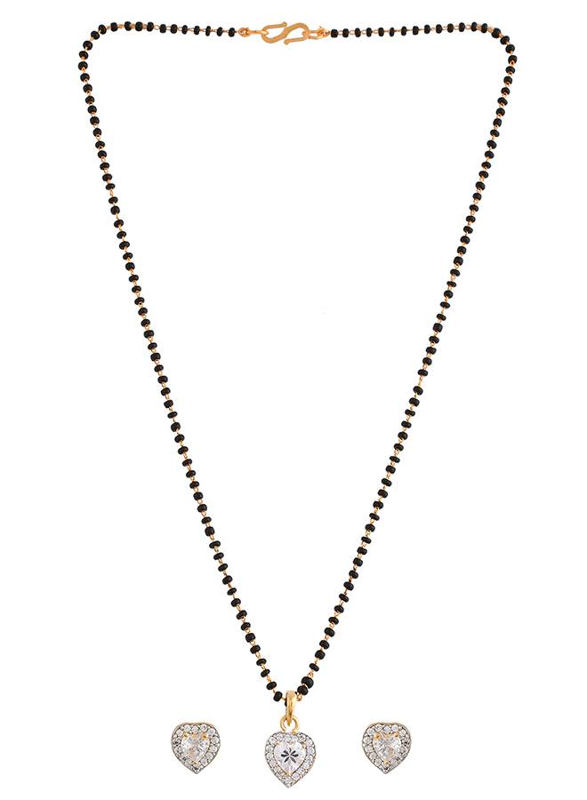 Sparkling Essential White Heart Shaped Cz Studded Gold Plated Mangalsutra Set : 8905124495102