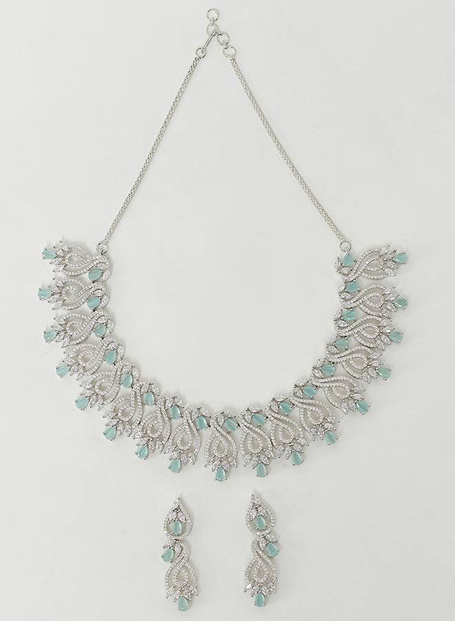 Pear Cut Cz Adorned Silver Plated Brass Floral Jewellery Set : 8905124453409