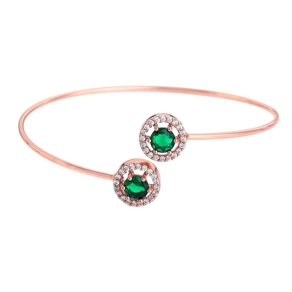 Estele Rosegold Plated Elegant And Lightweight Cuff Kada Bracelet With Stunning Green Stones For Girls & Women : AD-090-RGGNBR