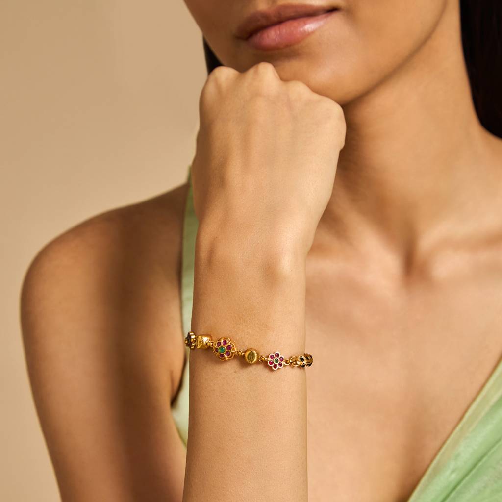 Kushal'S Fashion Jewellery Ruby-Green Gold-Plated Ethnic Antique Bracelet -173734 : 416924