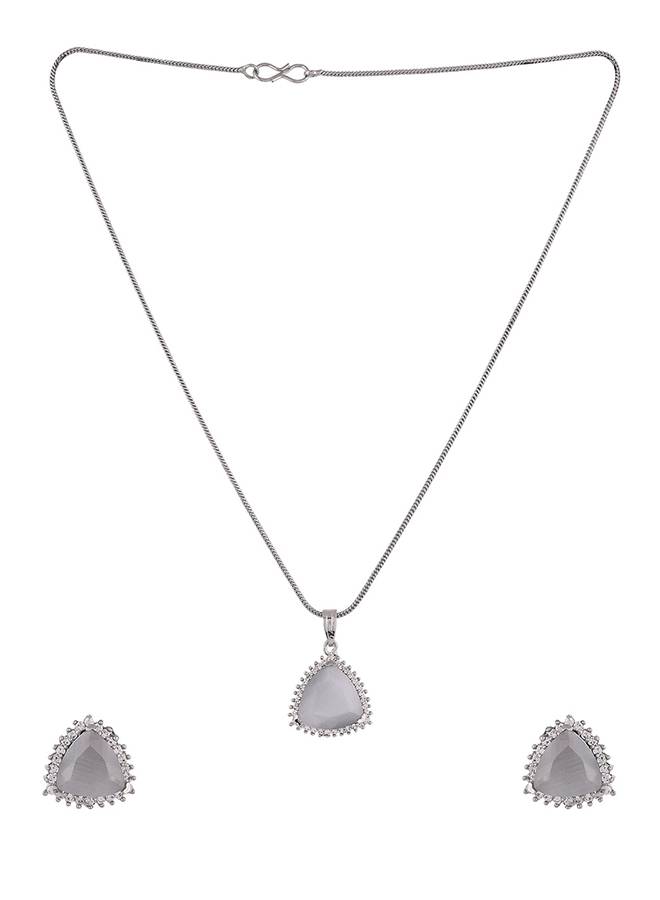 Majestic Silver Toned Pendant Set : 8905124443455