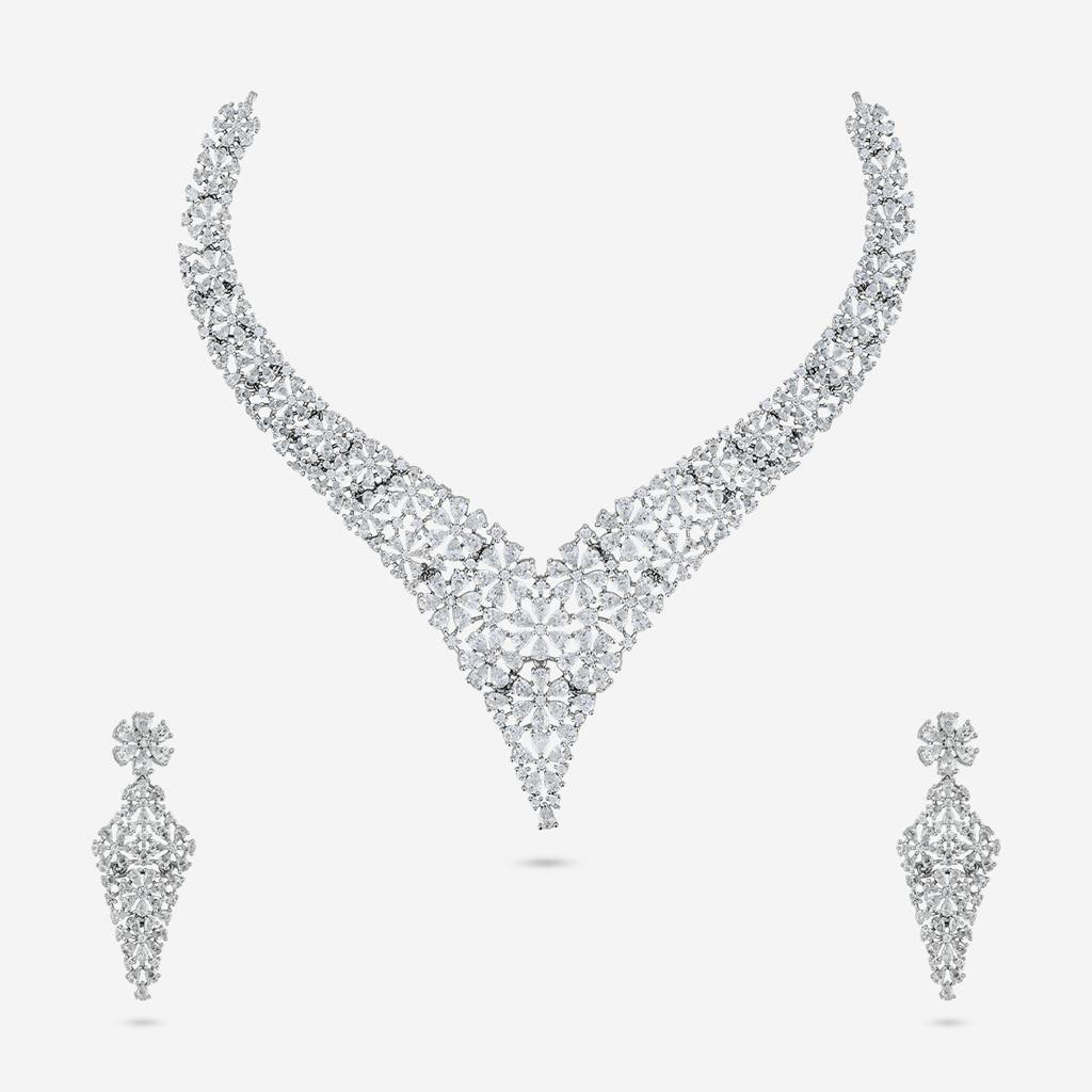 White Rhodium-Plated Zircon Jewellery Set-454885 : 454885