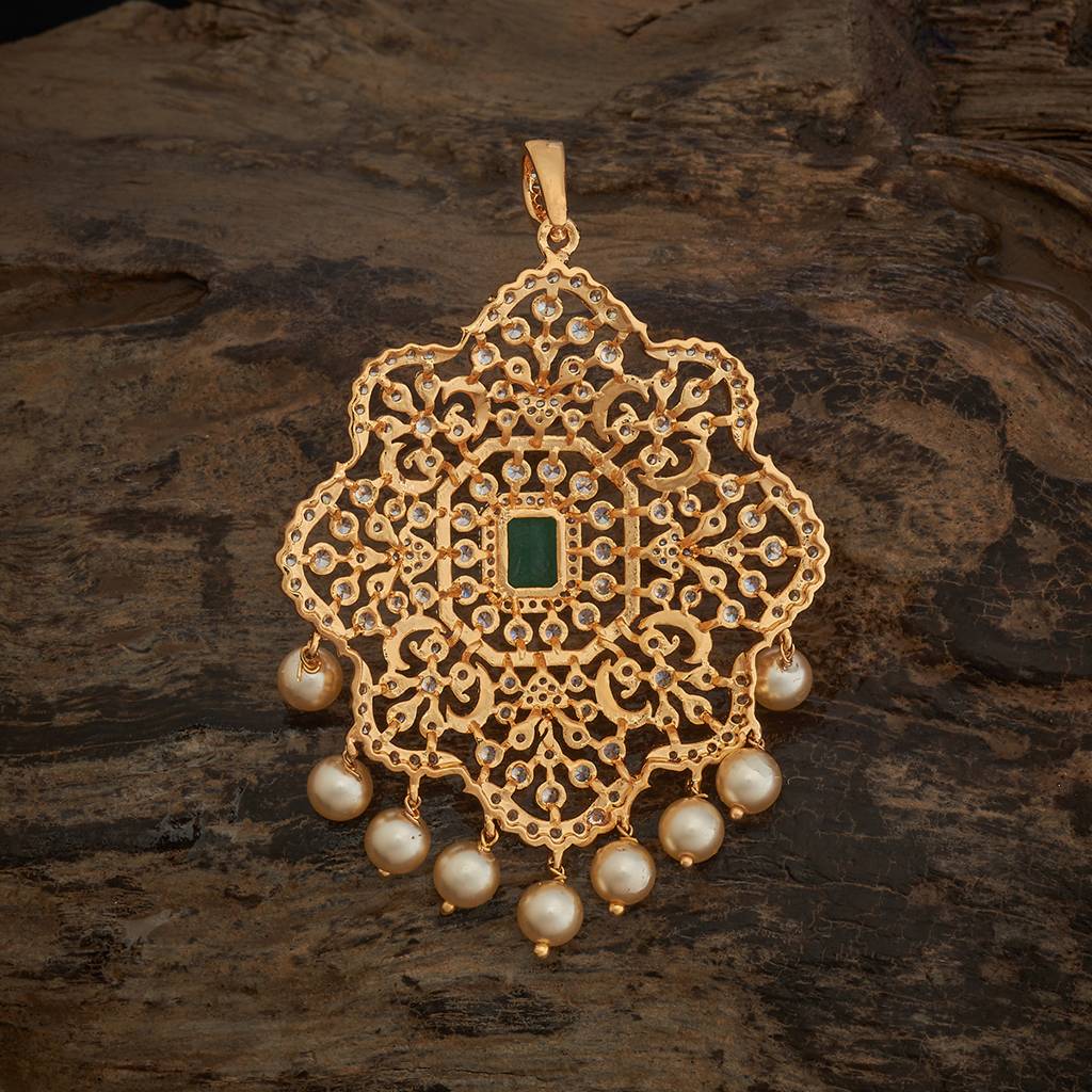 Kushal'S Fashion Jewellery Green Gold-Plated Party Zircon Pendant-182090 : 434979
