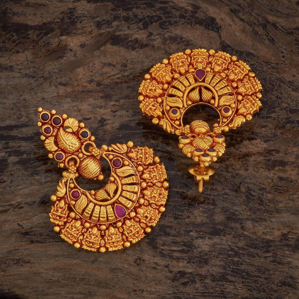 Kushal'S Fashion Jewellery Ruby Gold-Plated Ethnic 92.5 Pure Silver Temple Chandbalis-180403 : 431694