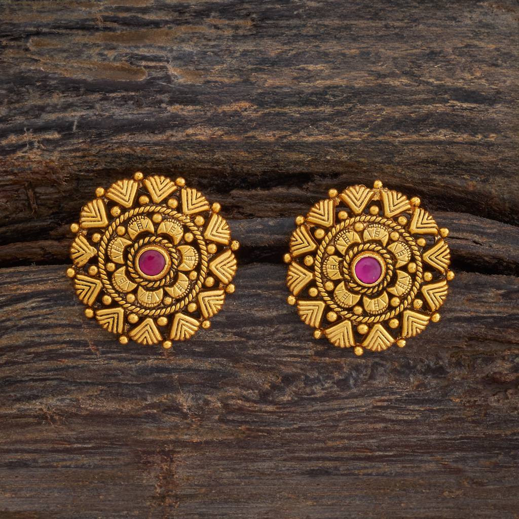 Kushal'S Fashion Jewellery Oxidised Gold-Plated Ethnic 92.5 Pure Silver Temple Studs-177449 : 425380
