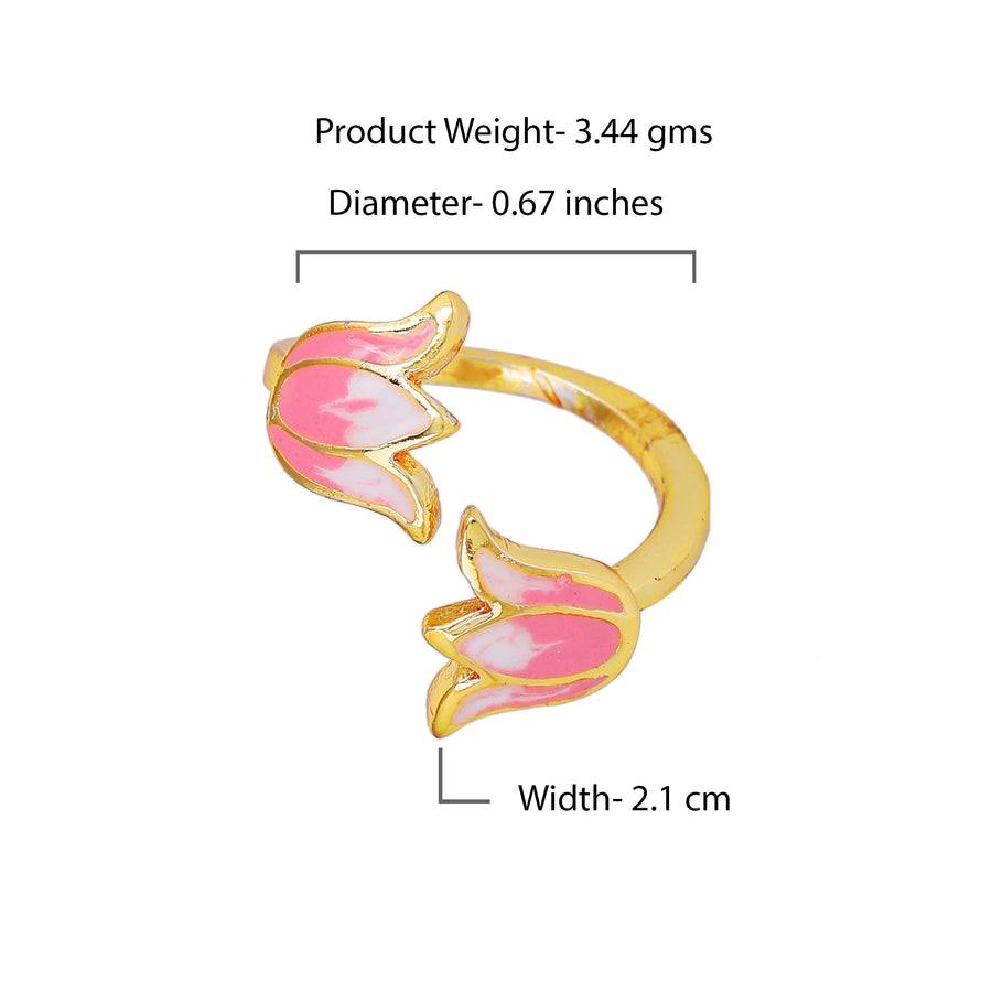 Estele Gold Plated Pink Enamel Lotus Designer Stylish Adjustable Finger Ring For Girl'S & Women : AD-143-IGRING