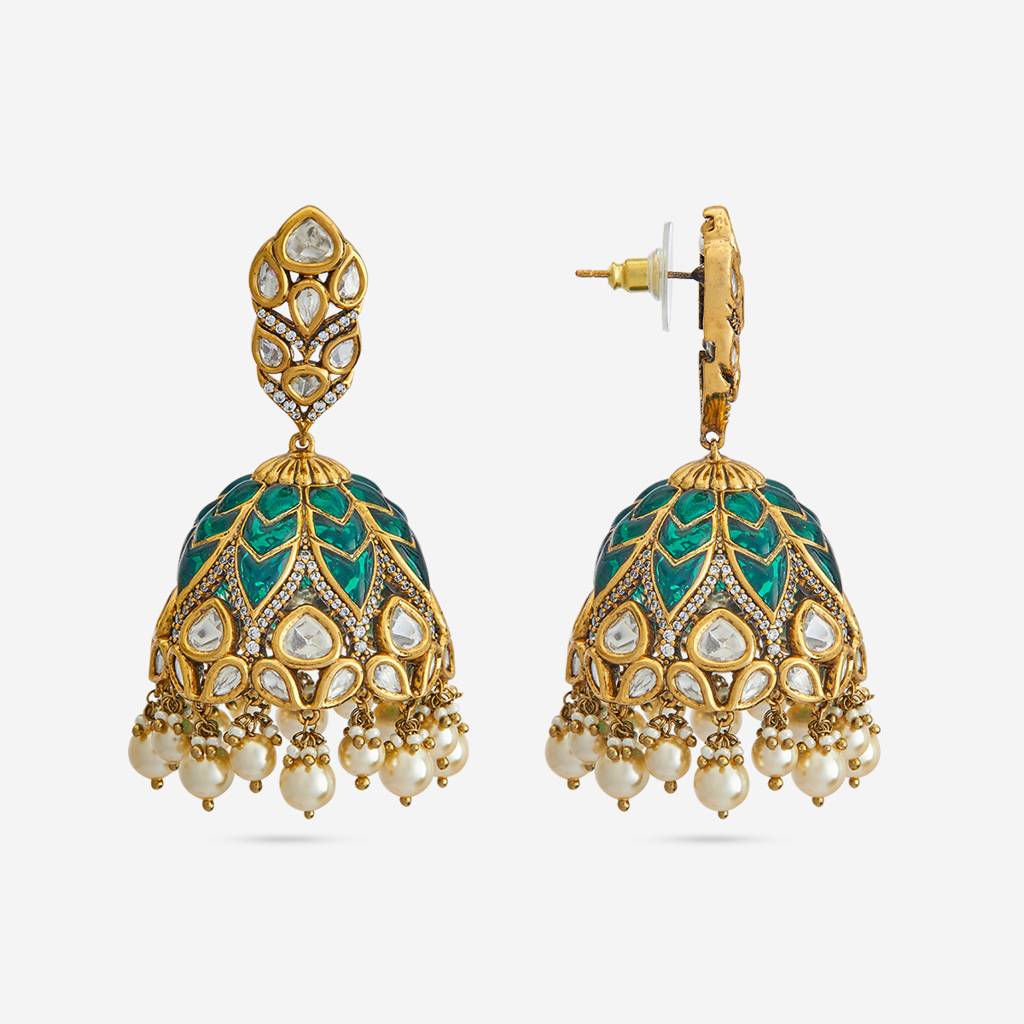 Ethnic Kundan Jhumkas-182254 : 435301