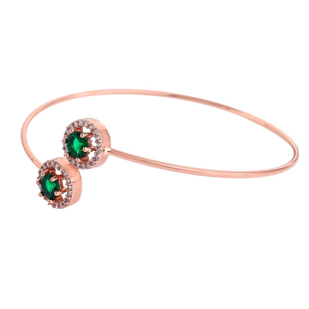 Estele Rosegold Plated Elegant And Lightweight Cuff Kada Bracelet With Stunning Green Stones For Girls & Women : AD-090-RGGNBR