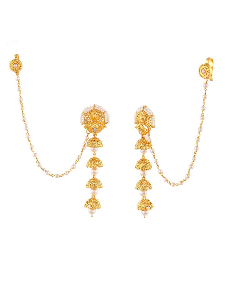 Aradhana Roshini Long Drop Jhumka With Ear Chain : 8905124510652