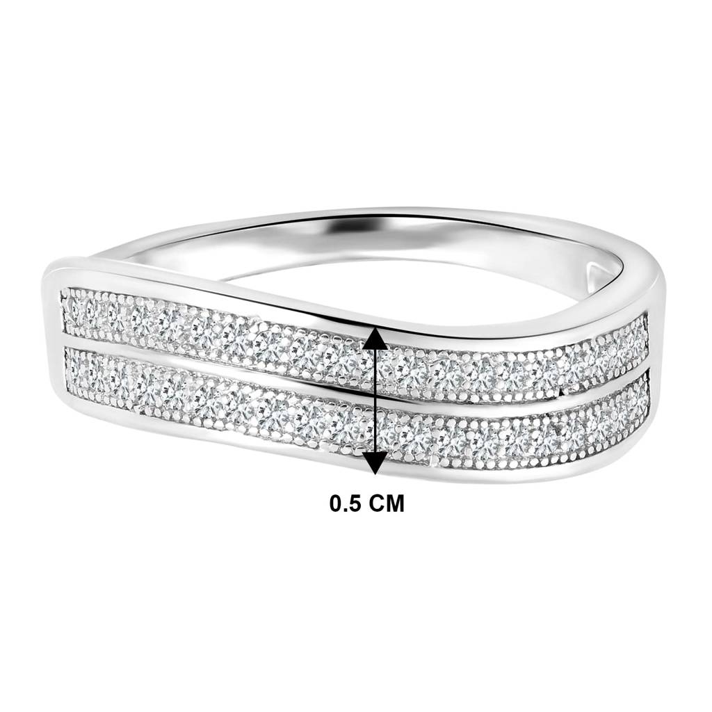925 Sterling Silver Rhodium Plated Cubic Zirconia Wave Ring Gift For Women And Girls : PF23R25-5