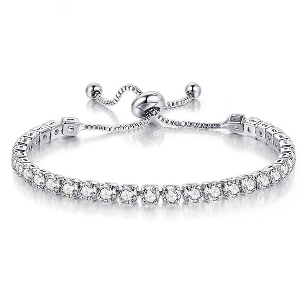 Silver Plated Cubic Zirconia Studded Adjustable Tennis Bracelet Stylish Fashion Jewellery Gift For Women & Girls : PX8B37S