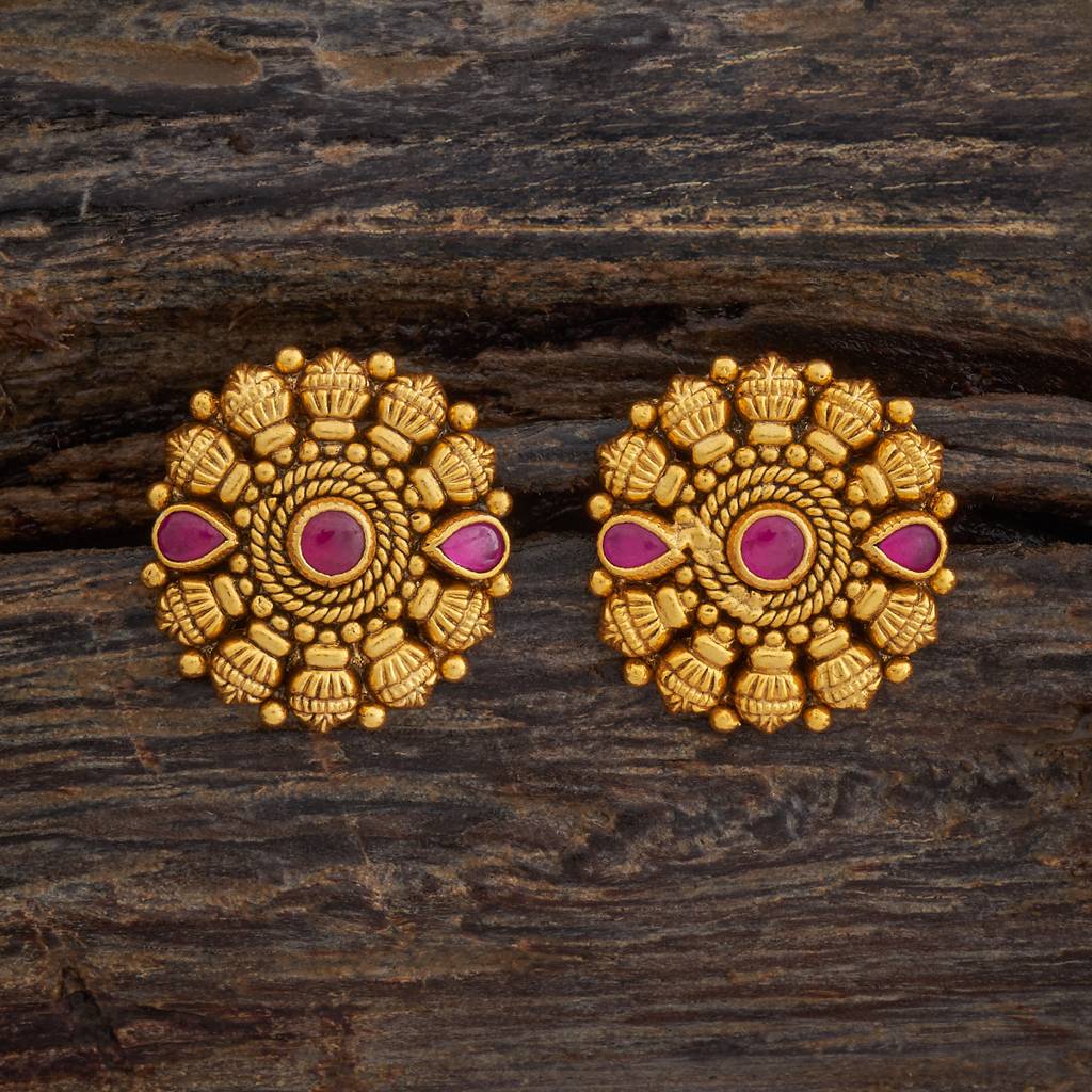 Kushal'S Fashion Jewellery Oxidised Gold-Plated Ethnic 92.5 Pure Silver Temple Studs-177441 : 425376