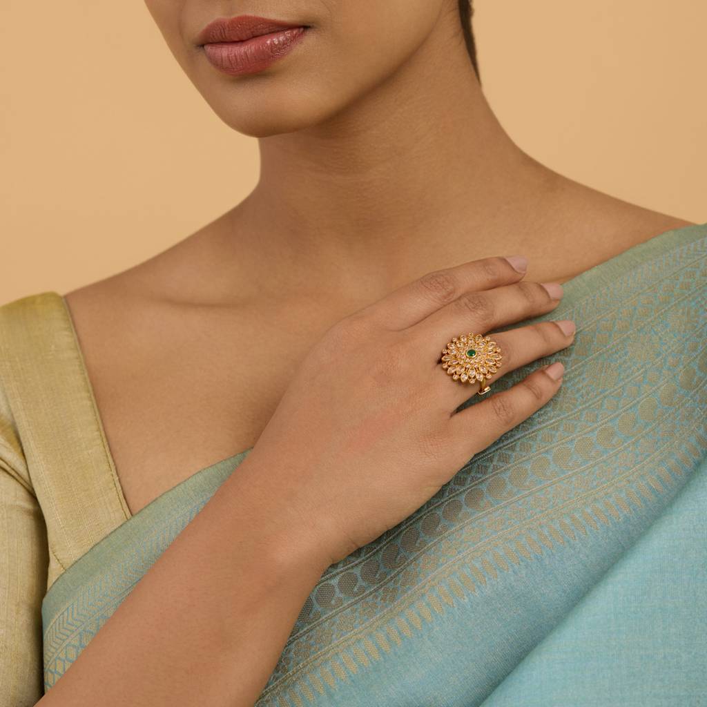 Kushal'S Fashion Jewellery Gold-Plated Cubic Zirconia Studded Finger Ring : 429924
