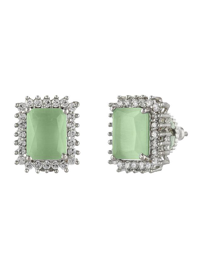 Sparkling Elegance Emerald Cut Zircons Silver Plated Earrings : 8905124472264
