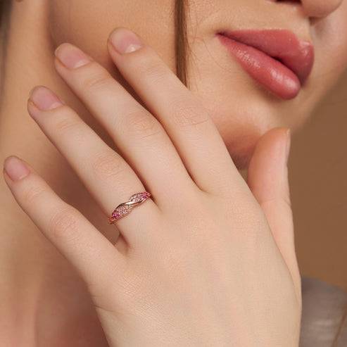 18K Gold Vermeil Romantic Pink Heart Necklace And Ring Set For Her | Gift For Womens And Girls : KRST0028_KNP0053-Gold-5