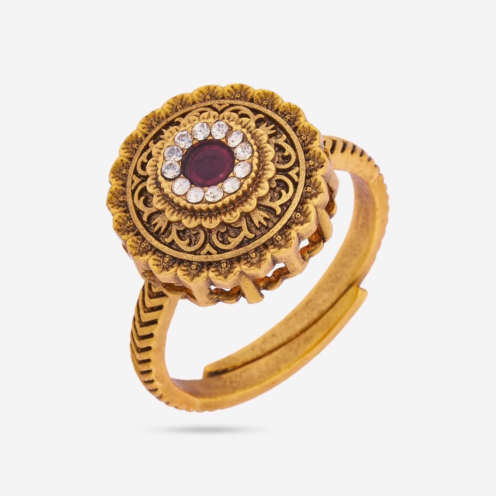 Ruby Gold-Plated Ethnic Antique Finger Ring-441571 : 441571