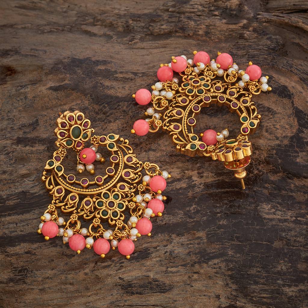 Kushal'S Fashion Jewellery Ruby-Green Gold-Plated Ethnic Antique Earring Chand Balis-182761 : 436319