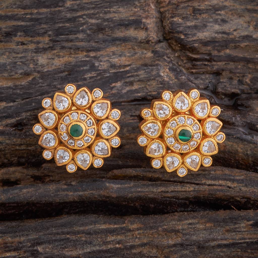 Kushal'S Fashion Jewellery 92.5 Pure Silver Gold Plated Zircon Contemporary Studs Earrings-433717 : 433717