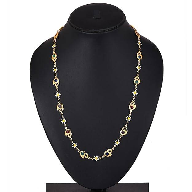 Fashion Jewelry Multi-Color Swan Design Necklace For Women: Gold Plated Delightful Enamel Swan Necklace:  : OSAK003-IGMCCHAIN