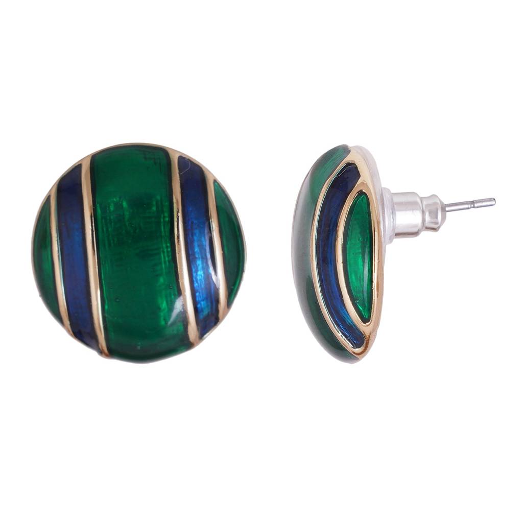 Estele Gold Plated Green, Blue Pinstrip Enamel Stud Earrings For Girls : 671715ER
