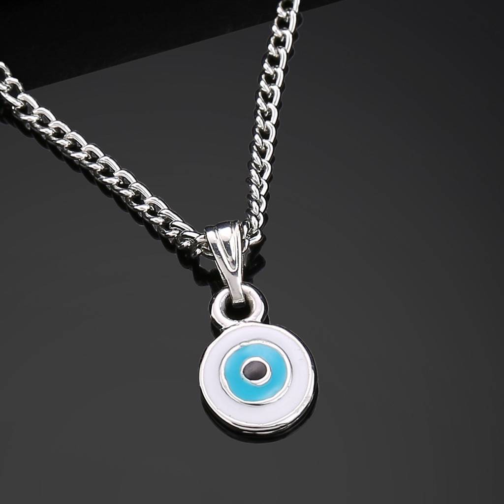 Estele Rhodium Plated Round-Shaped Evil Eye Charm Pendant With Chain For Girls/Women : 1016-IR-WETQPENDANT