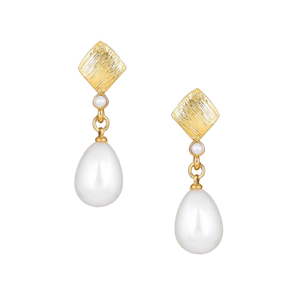 Estele Gold Plated Textured Pearl Drop Earrings For Girls And Women : 594703ER