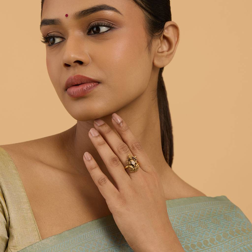 Kushal'S Fashion Jewellery Women Gold-Plated 92.5 Pure Silver Temple Finger Ring : 431327