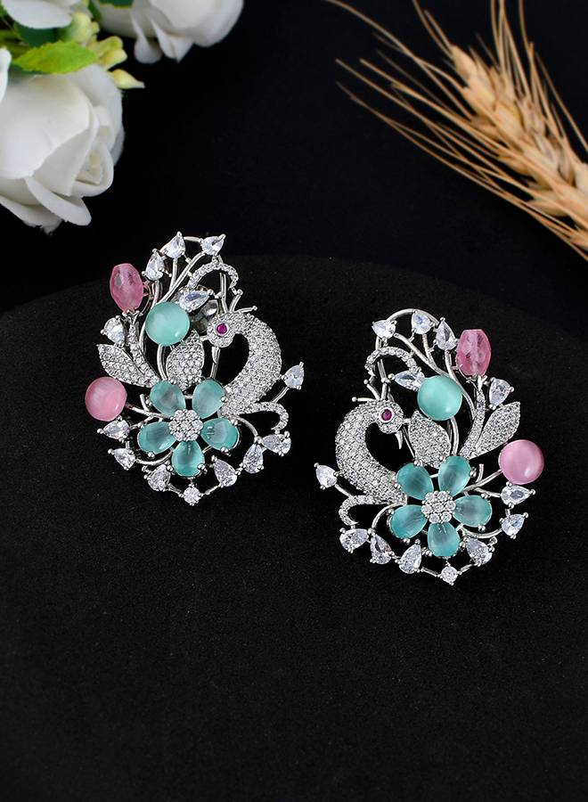 Sparkling Elegance Pink Peacock Design Earings : 8905124499575