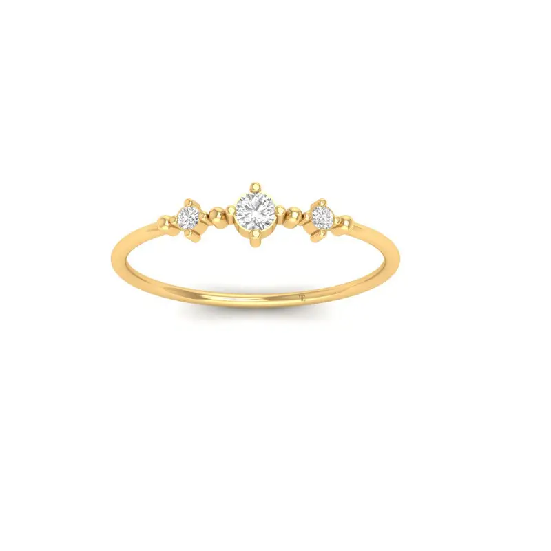 0.13Ct Moissanite Dainty Three Stone Ring In 14Kt Gold Plated Sterling Silver : TGDR-35