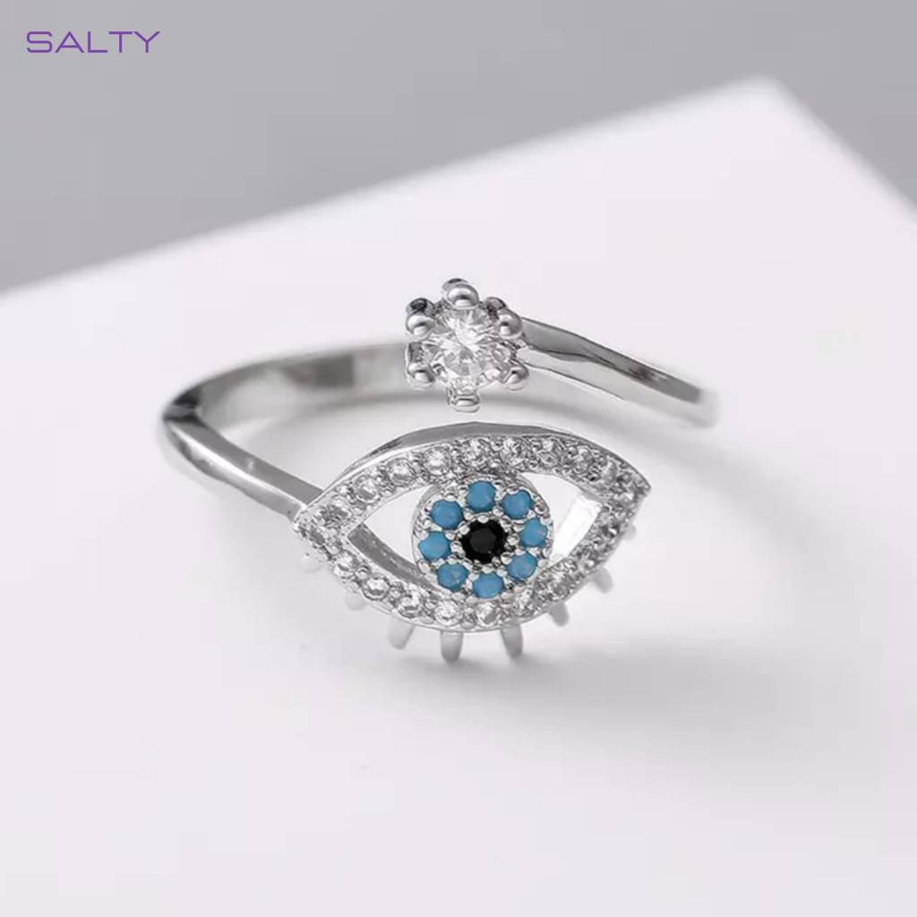 Cute Evil Eye Adjustable Ring - Silver : RS10275