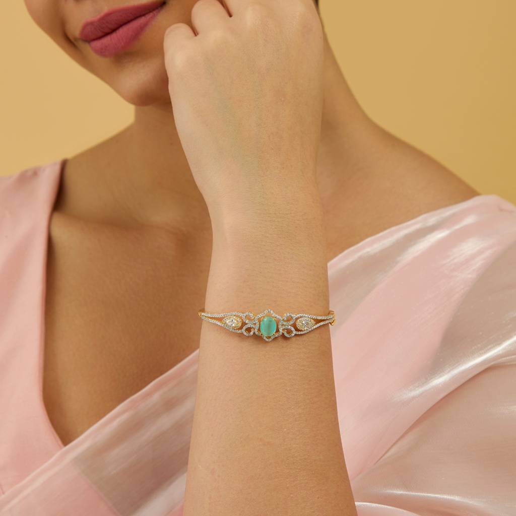 Kushal'S Fashion Jewellery Ruby Rhodium-Plated Zircon Studded Party Kada-177514 : 425608