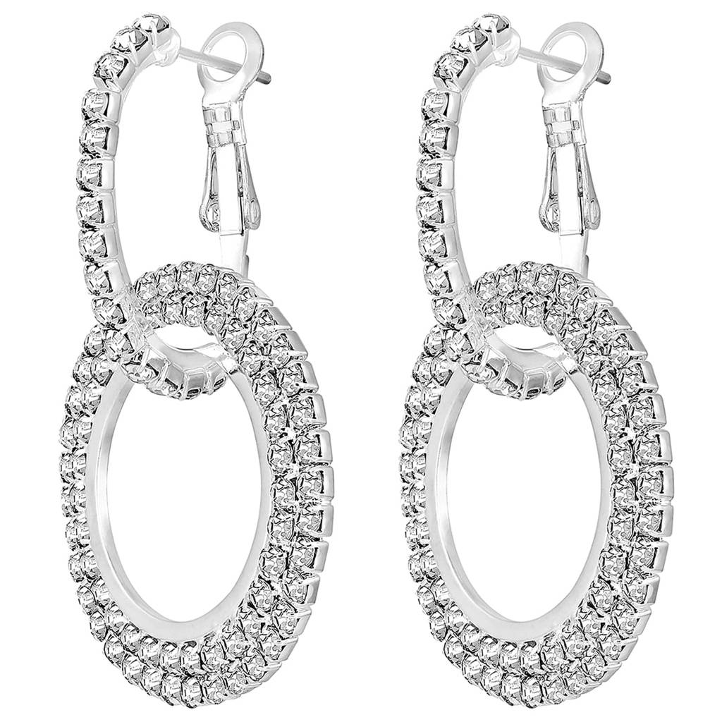 Silver Plated Cubic Zirconia Studded Hoop Earrings Stylish Fashion Work Office Regular Wear Jewellery Gift For Girls : PX8E139