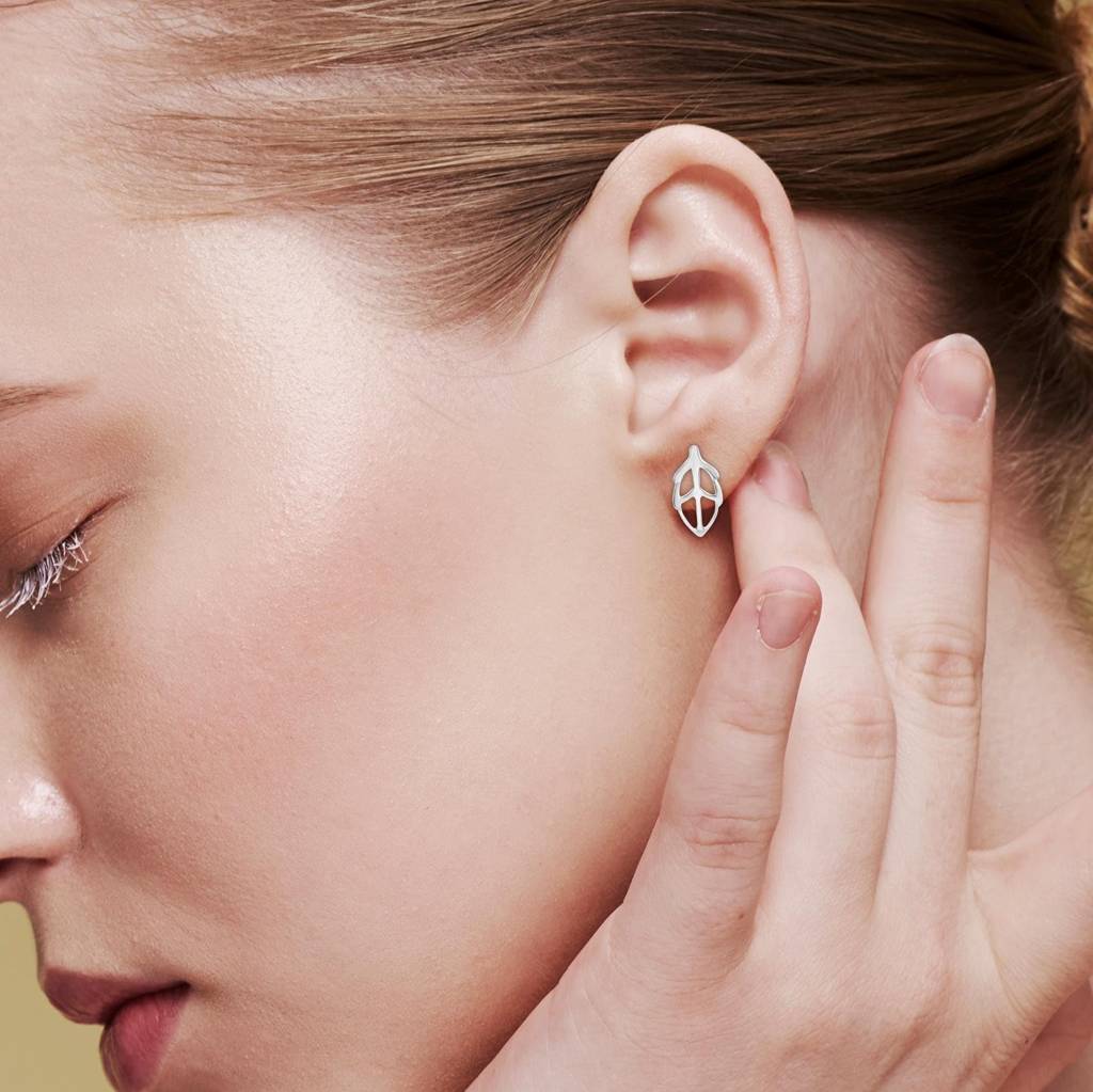 925 Silver Leaf Cage Stud Earrings | Abstract Geometric Minimalist Jewelry Gift : SE_000749