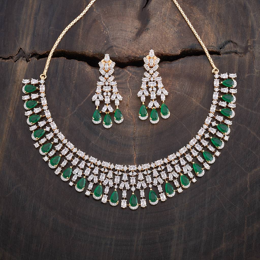 Kushal'S Fashion Jewellery Rhodium-Plated Ruby & Cubic Zirconia Studded Jewellery Set-177111 : 424571