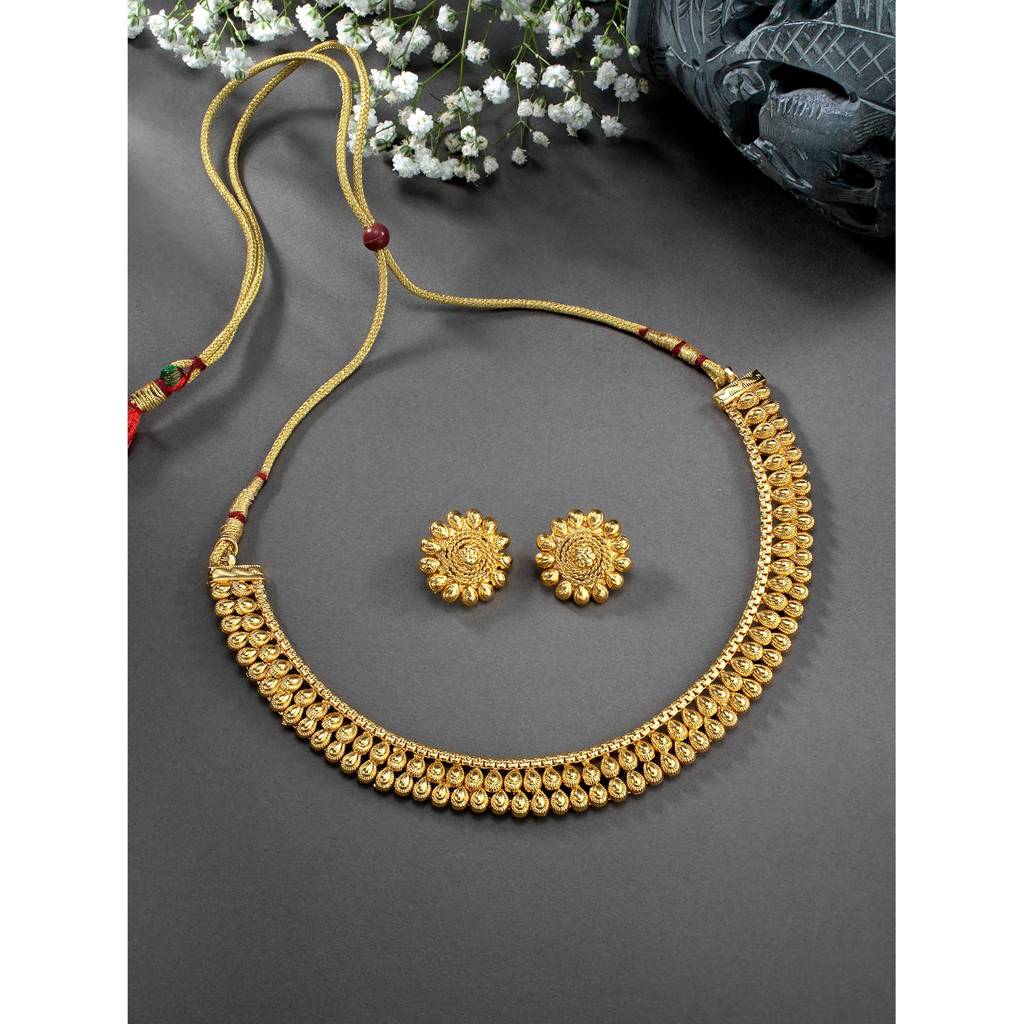 Gold Plated Indian Traditional Choker Necklace With Studded Earrings Jewellery Set Gift For Women Girls : PF27N01