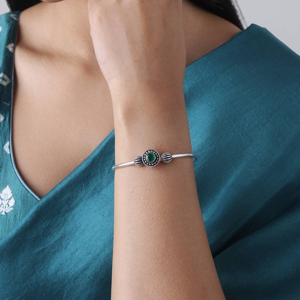 Kushal'S Fashion Jewellery Silver-Plated Ruby-Studded Kada Bracelet-158242 : 435880