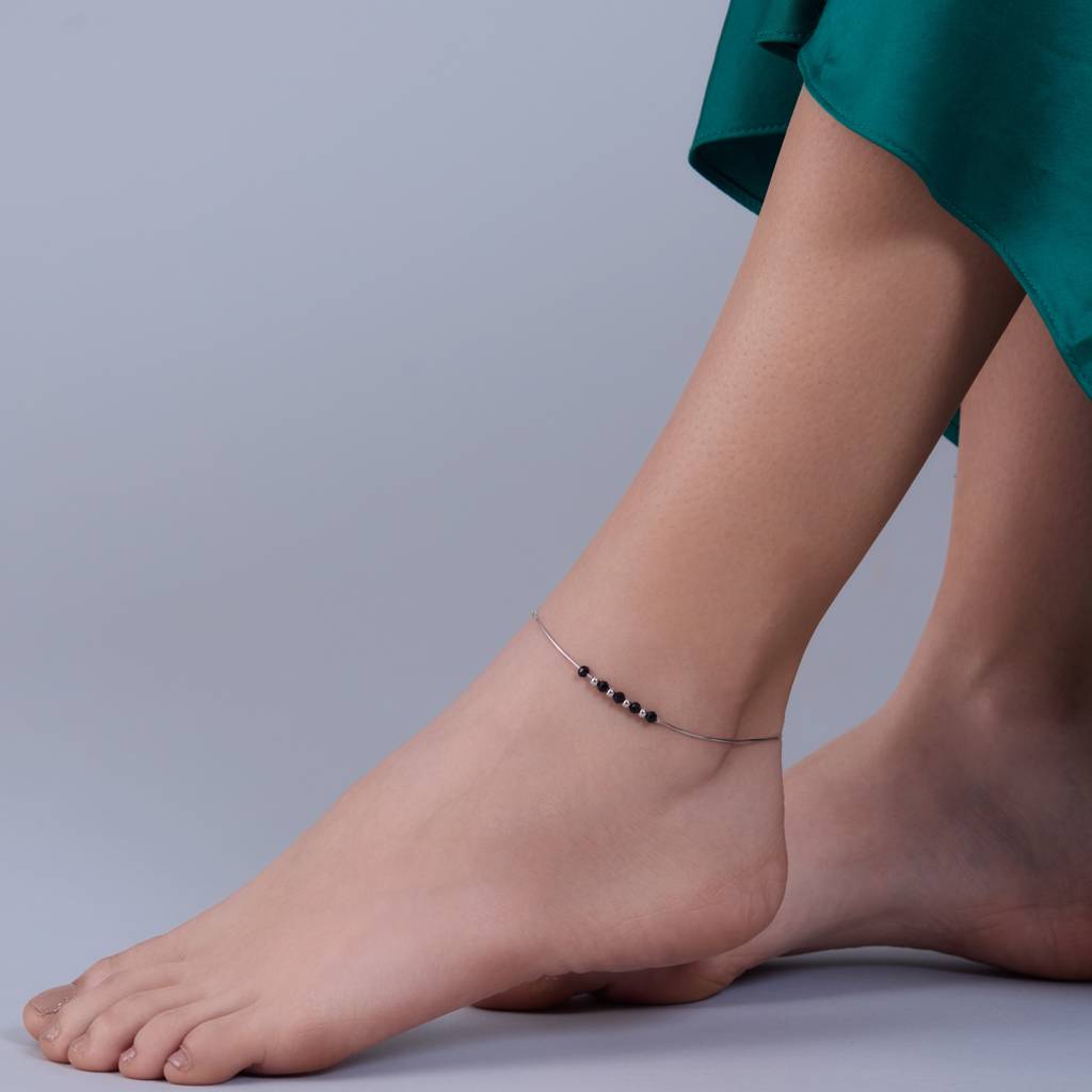 Kushal'S Fashion Jewellery Black Rhodium-Plated Party 92.5 Sterling Silver Anklet-180708 : 431890
