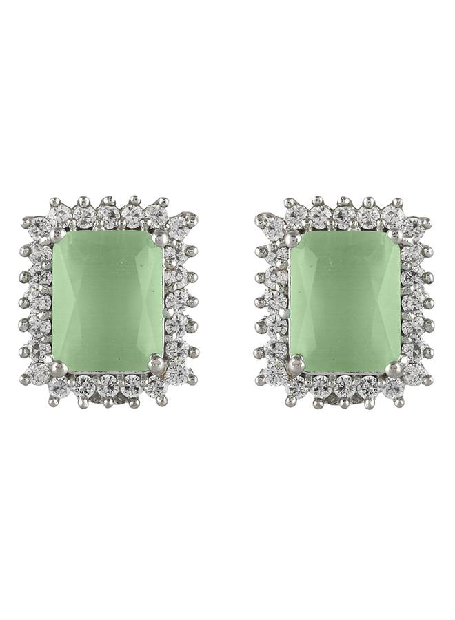 Sparkling Elegance Emerald Cut Zircons Silver Plated Earrings : 8905124472264