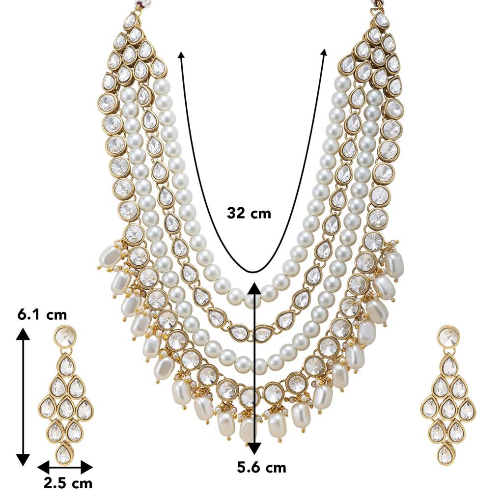 Gold Plated Kundan Long Necklace Earring Indian Traditional Jewellery Set For Women Girls-Pf24N16 : PF24N16W