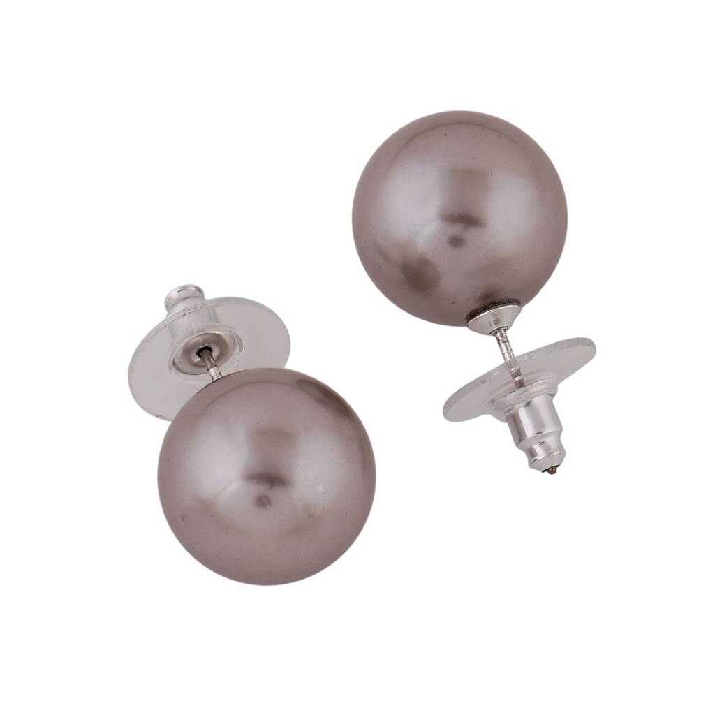 Estele Rhodium Plated Gorgeous Pearl Stud Earrings For Women : 796704-IRER