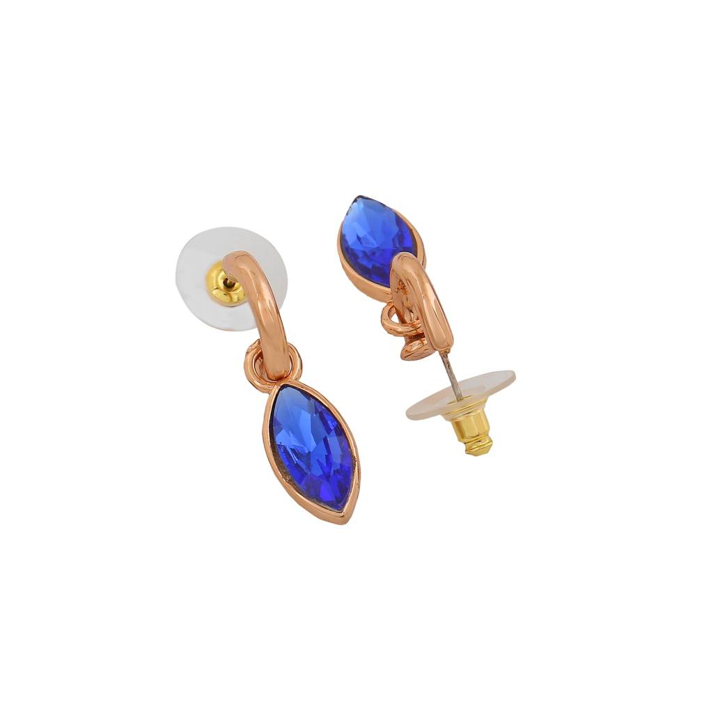 Estele Rosegold Plated Pear Designer Necklace Set With Blue Austrian Crystals For Women : 9214-RGNKER