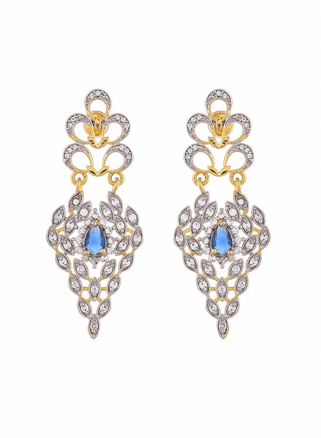 Peacock Royal Blue And White Cz Cutwork Design Waterfall Jewellery Set : 8905124514742